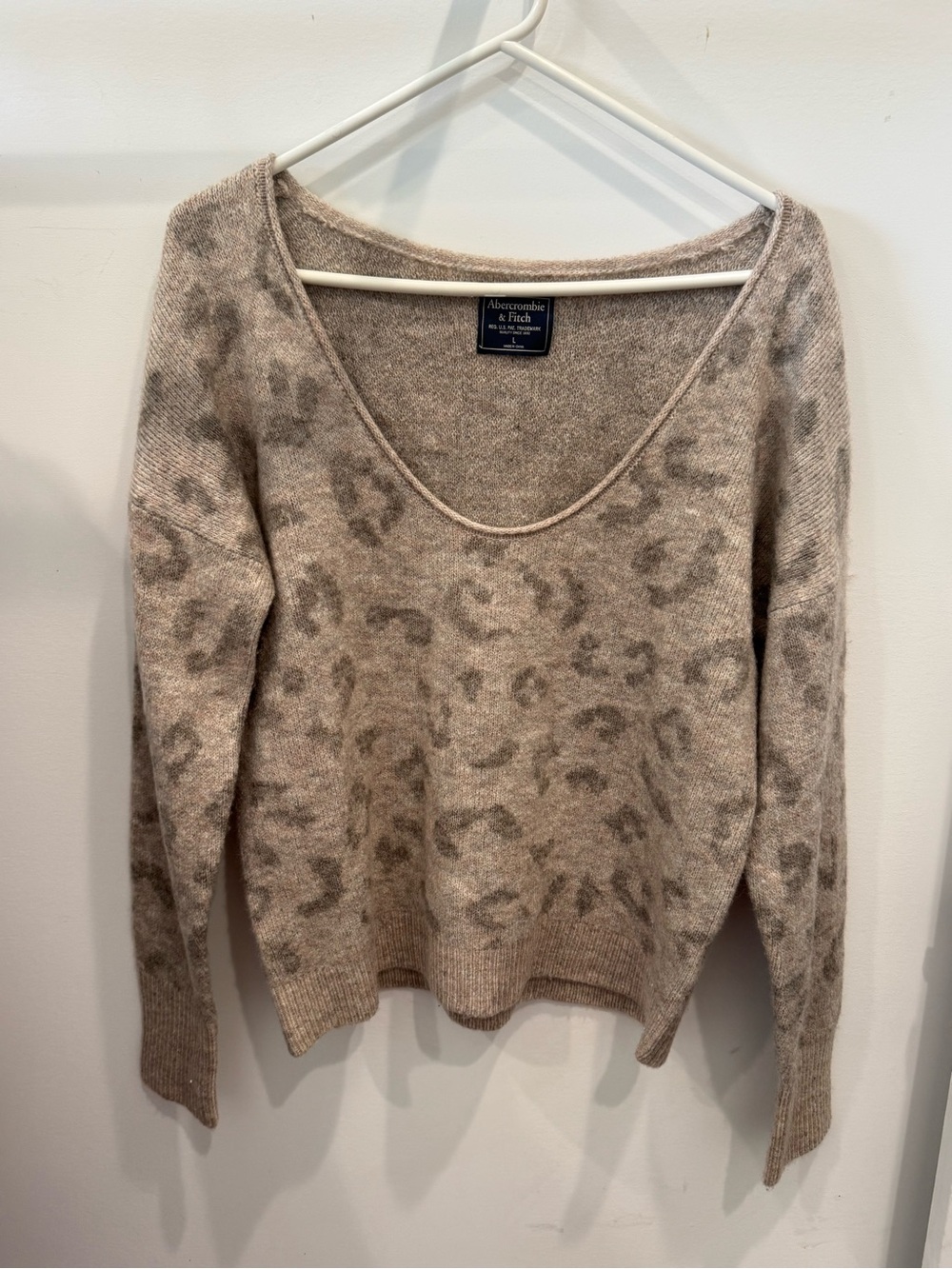 Abercrombie & Fitch Taupe Leopard Scoop Neck Sweater
